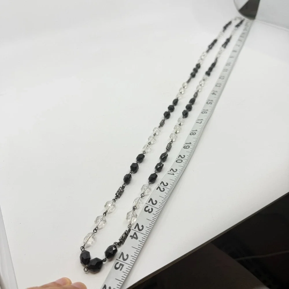 Black Clear Faceted Bead Double Strand Necklace Gunmetal Gothic Statement Gift